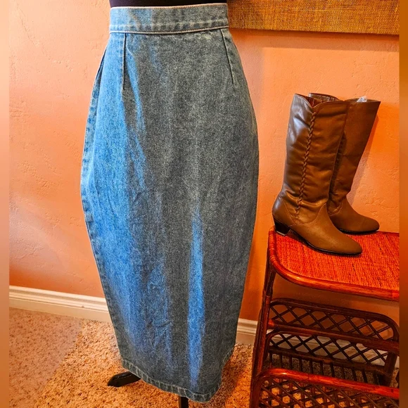 Vintage Skirts Vintage Denim Long Maxi Pencil Skirt By New